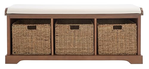 Safavieh American Homes Collection Lonan Grey and White Wicker Storage Bench - color: Sepia