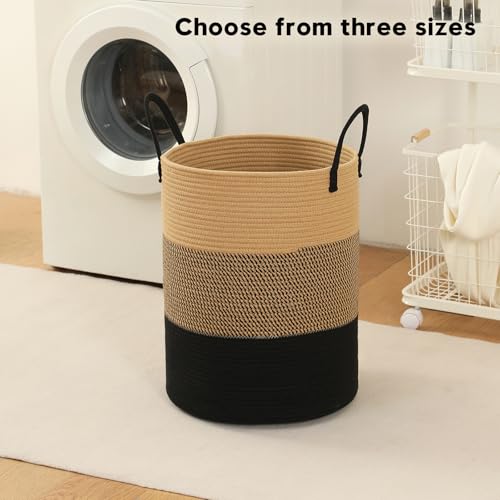 Laundry Basket Hamper Tall Rope Storage Woven for Blanket toys Dirty Clothes in Living Room Bathroom Bedroom (Jute Brown & Black, 60L/15.8Gal) - color: Jute Brown & Black, size: 60L/15.8Gal
