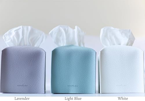 Tissue Box Cover Holder, Square with Bottom Belt by Carrot's Den - PU Leather Decorative Organizer for Tabletop, Bathroom, Car, Office (Light Blue) - color: Light Blue