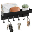 Magnetic Key Holder Wall Mount, Small Metal Key Rack with Tray, 9.6 Inch, 6 Hooks, 2 Installation Options, Black - color: Black
