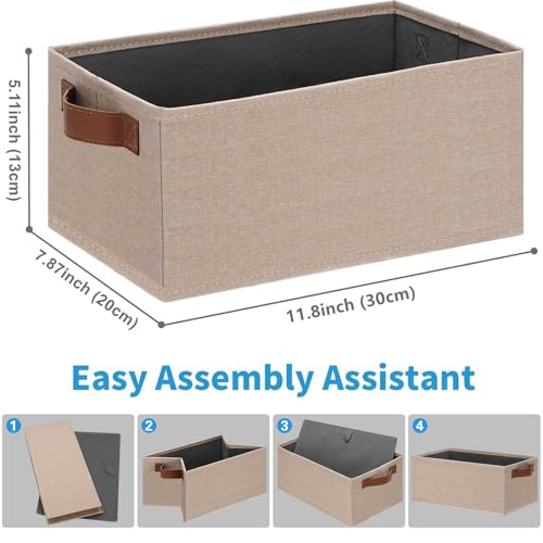 GhvyenntteS Small Fabric Storage Bins 6 Pack, 11.8" x 7.87" x 5.11" Storage Basket with Leather Handles, Closet Storage Bins for Shelves, Storage Baskets for Shelves, DVD Storage (Beige Yellow) - color: Beige Yellow, size: Small-11.8"x 7.87"x 5.11"-6pcs