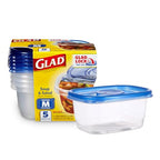 Glad GladWare Medium Rectangle Food Storage Containers with Lids, BPA Free Plastic for Soups Salads and Meal Prep, Airtight Leak Resistant, Microwave Dishwasher Freezer Safe, 24 Oz, 5 Count - size: 5 Count (Pack of 1), style: Rectangle