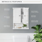 MCS 23x18 White Medicine Cabinet Organizer, Wall Mounted 2-Door Bathroom Cabinet for Over-The-Toilet Storage, Bathroom Furniture & Restroom Organizer - size: 23x18 2-Door