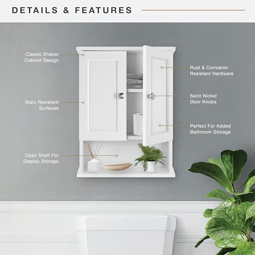 MCS 23x18 White Medicine Cabinet Organizer, Wall Mounted 2-Door Bathroom Cabinet for Over-The-Toilet Storage, Bathroom Furniture & Restroom Organizer - size: 23x18 2-Door