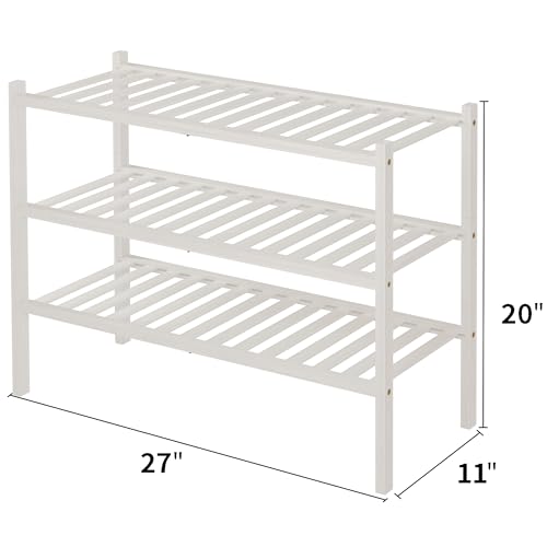 ROMGUAR CRAFT 3 Tier Bamboo Shoe Rack for Closet Free Standing Wood Shoe Shelf Storage Organizer for Entryway Small Space Stackable 27"x11"x20" (White) - color: White, size: 3 Tier