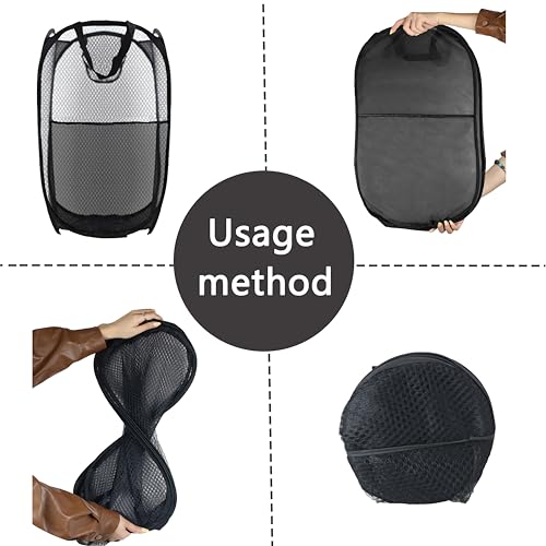 Collapsible Pop Up Laundry Hamper, Extra Large Mesh Foldable Laundry Basket, 28" x 16" x 16"(Black) - color: 1P Black