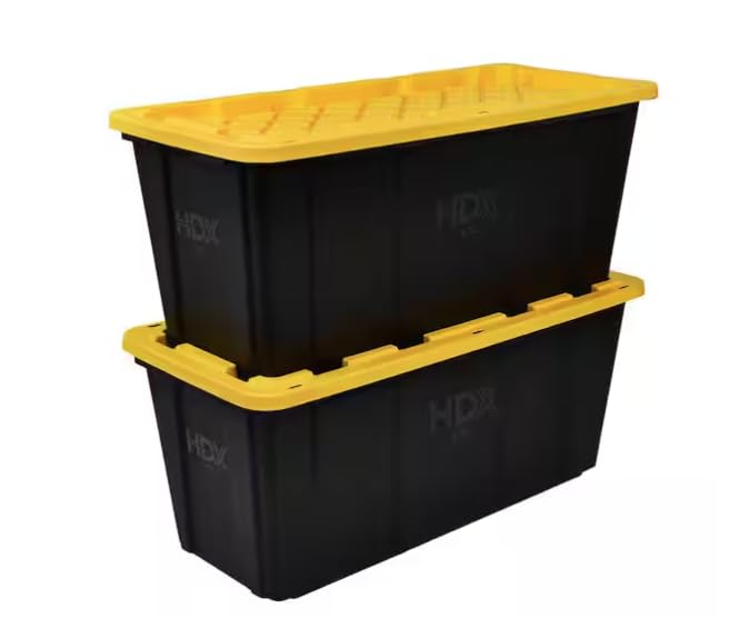 57 Gal. Tough Storage Tote in Black with Yellow Lid