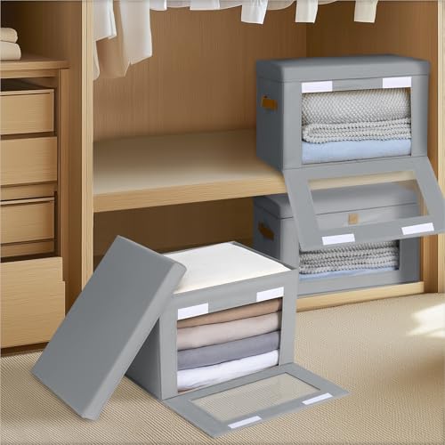 Homsorout Small Fabric Storage bins - Collapsible Storage Bins with Open Window, 6 Pack Closet Baskets for Shelves, Stackable Decorative Boxes for Home, Dorm, Grey, 13.7"x 9.8" x 9.8" - color: Grey, size: Small - 6 Pack
