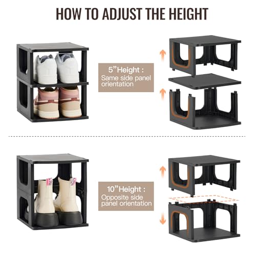 TRZZ 8-Tier Small Shoe Rack, Vertical Narrow Stackable Organizer with Removable Partition, Efficient Shoe Storage for Closet, Entryway, and Small Spaces (Black) - color: Black, size: 8-Tier-9.5"L