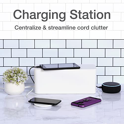 Oxford Cable Management Boxes, 3 Pack, Small, Medium, Large, 15 Cable Ties (Hook & Loop, Silicone,Twist Ties), Power Strip Organizer, White (27800)