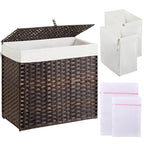 Greenstell Laundry Hamper with Lid, 125L Laundry Basket with 2 Removable Liner Bags & 2 Mesh Bags, Handwoven Synthetic Rattan Clothes Hamper for Clothes, Toys in Bathroom, Bedroom, Foldable, Brown - color: Brown, size: 125L (25.6 x 13.0 x 23.6 inches)