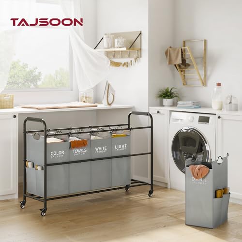 Tajsoon Laundry Sorter, Laundry Hamper 5 Section with Heavy Duty Rolling Lockable Wheels, Laundry Basket Organizer with Removable Bags for Dirty Clothes Storage, Grey - color: Grey