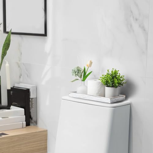 ALELION 13" White Bathroom Vanity Tray for Counter - Wood Decorative Tray for Toilet Tank Makeup Perfume Jewelry Catchall Table - Wooden Kitchen Countertop Organizer for Soap Dispenser - color: Whitewashed, size: 6.5" x 1.2" x 13"