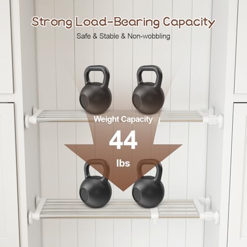 Hershii Tension Shelf Expandable Rod Closet System Heavy Duty Clothes Hanger Adjustable DIY Garage Bathroom Kitchen Storage Organizer Shoe Rack, Plant Stand, Bookshelf - color: Ivory, size: 39.76 - 60.03 inches