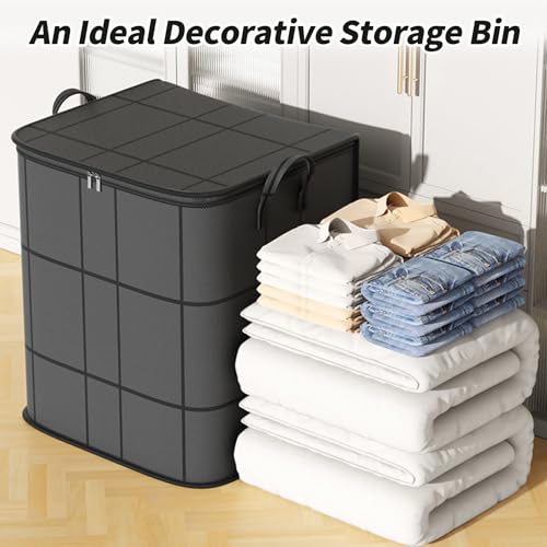 4 Pack Large Clothes Storage Bags, Comforter Storage organizers with lid, Clothing Storage Bins with Reinforced Handles, Sturdy Zippers, for Clothes & Bedding