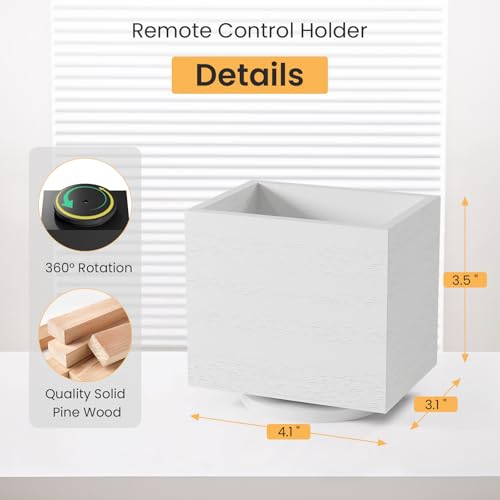 360° Rotating Remote Control Holder, Wooden TV Controller Holder, Remote Holder for Table, Desktop Caddy for Pen, Phone, Small Item Home Office School (White) - color: White - 1slot