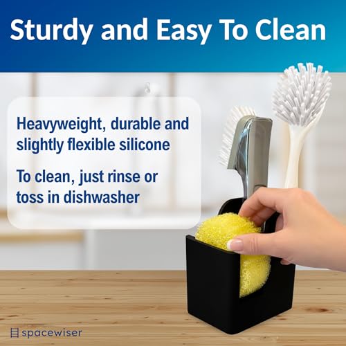 Spacewiser TidyNook Silicone Sink Caddy - Sponge Holder for Kitchen Sink, Dish Brush Holder, Fits Scrub Daddy Sponges, Scrub Mommy, and all Dish Sponges, Compact Kitchen Sinks Organizer Caddy, No Rust - color: Black