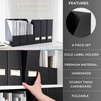 BLU MONACO | Cardboard Magazine File Holder Set of 6 Black | Vertical Magazine File Holder with Gold Label Slots | Standing File Holder and Cardboard Bins for Shelves Desk Storage - color: Black & Gold