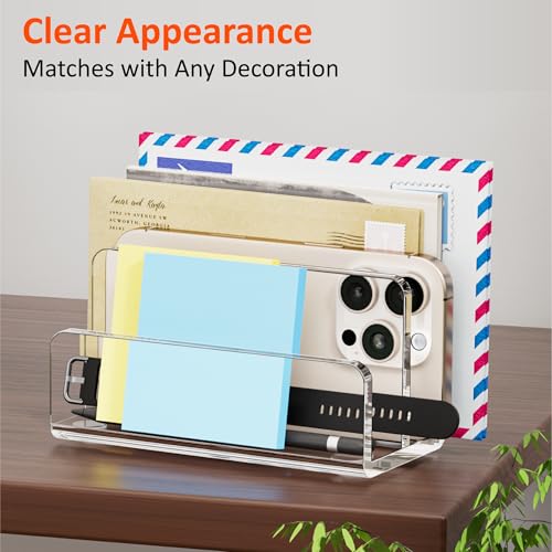 FUCDTEFC Desk Mail Organizer, 2 Section Clear Acrylic File Holder Letter Organizer, Vertical Lightweight Modern Envelope Holder Desk Accessories & Workspace Organizers for Office, Home, School - size: 2 Section Clear