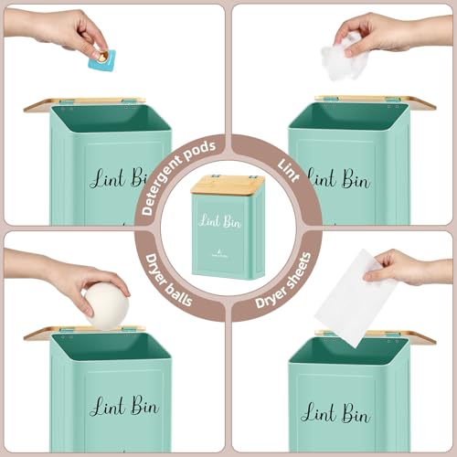 SUBEKYU Metal Magnetic Lint Bin for Laundry Room, Wall Mounted Lint Box Holder with Lid for Dryer,Laundry Room Organization and Storage,Bamboo Lid Lint Basket,Light Green - color: Light Green