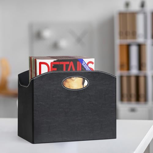 EZDeco Magazine Holder Foldable Magazine Rack Floor PU Leather File Holder Newspaper Book Storage Magazine Basket Document File Folder Organizer for Office Home (Black) - color: Black