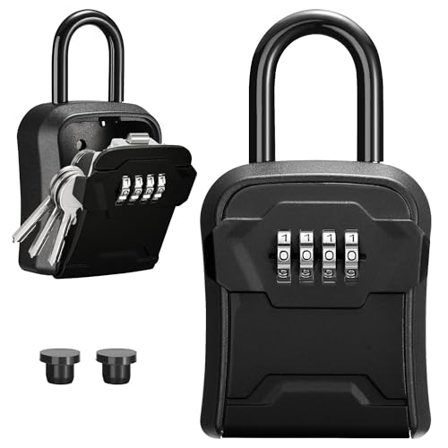 Puroma Lock Box, Key Lock Box Wall Mount & Portable Combination Lockbox with Resettable Code, Security Lockbox for Outside House Keys, Apartment Realtors Spare Keys Storage (1 Pack, Pure Black) - color: Pure Black