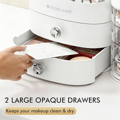 Makeup Organizer Countertop with Drawers, Make up Organizers for Vanity, Skincare Jewelry Earring Organizers, Cosmetic Display Cases Makeup Storage for Bedroom & Bathroom, Ideal Gifts for Women(White) - color: White