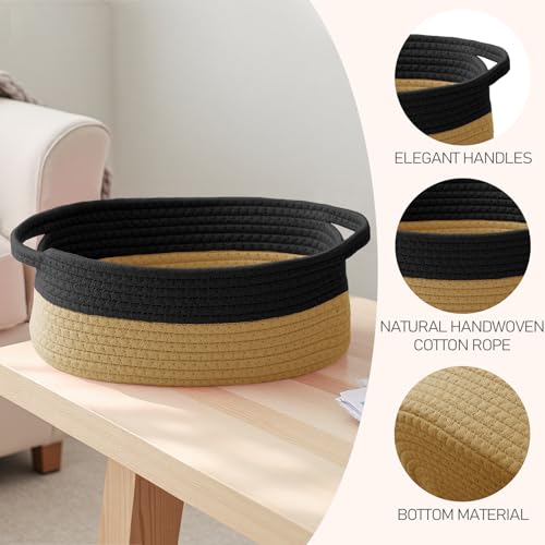 JMvicyroam Woven Basket,Small Rope Storage Bin with Handles & Ribbon Bag, Organizer for Shelves Closets,Gift Basket Empty for Birthday,Books,Dog Toys, Black&Jute - color: Black&Jute, size: 1 Pack