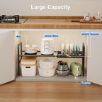 Mustorn Pots and Pans Organizer Under Cabinet, Expandable 1 Tier Under Sink Organizers and Storage Adjustable Height Kitchen Pot and Pan Lid Holder Rack with 6 Dividers Under Cabinet Shelf(Black) - size: 2panels &1 pot rack-1 Tier