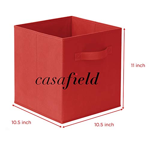 Casafield Set of 6 Collapsible Fabric Cube Storage Bins, Red - 11" Foldable Cloth Baskets for Shelves, Cubby Organizers & More - color: Red, size: 10.5" x 10.5" x 11"