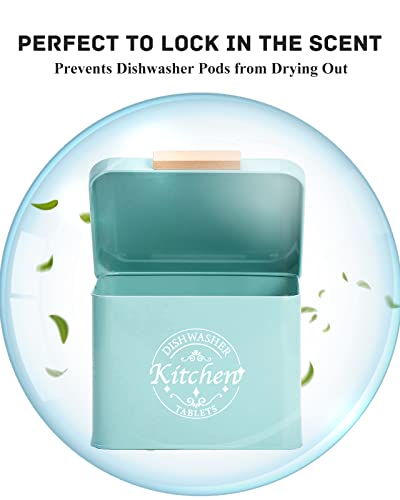 Dishwasher Pod Container with Hinged Lid. Farmhouse Metal Dishwaser Pods Holder for Kitchen Cabinet Organizer. Modern Kitchen Decor and Accessories. Dishwasher Detergent Tablet Storage (Green) - color: Green