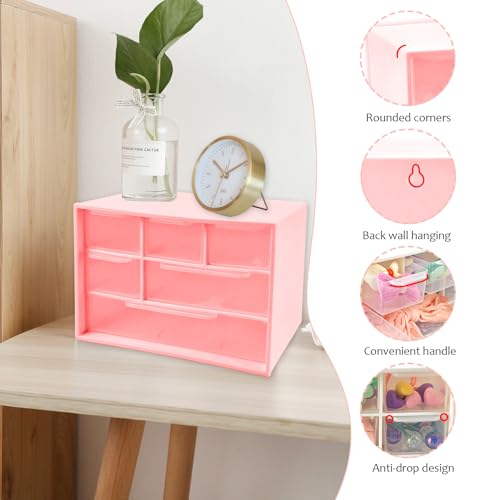 Mini Desk Drawer Organizer with 6 Clear Drawers - 7" x 3.9" x 4.7" Small Plastic Storage Box for Office, Classroom, Crafts, and Home Desktop Organization