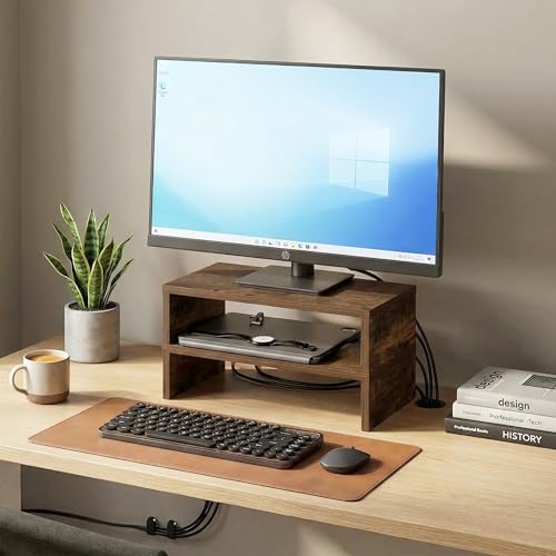 Furinno CLASSIC Monitor Stand Riser Set of 2, 15.7" Wide Dual Monitor Riser, Stackable Separable Laptop Stand for Desk, Desktop Organizers and Accessories, for Office Supplier, Amber Pine - color: Amber Pine