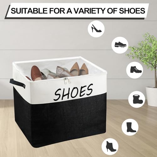Large Entryway Shoe Storage Organizer, Shoe Basket for Entryway with Clear Cover, Foldable Mudroom Shoe Bin Box Fits for Boot, Sneaker, High Heeled
