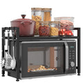 Extendable Microwave Oven Stand, Adjustable Microwave rack Toaster Shelf, Heavy Duty Rack 2 Tier Kitchen Counter Top Organizer with 6 Hooks for Kitchen - color: Black