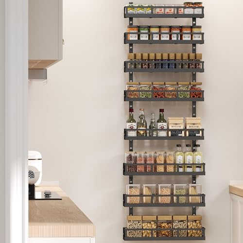 X-cosrack 8-Tier Adjustable Spice Rack – Wall-Mounted Space-Saving Organizer with Mixed Baskets, Large-Capacity Seasoning Holder for Kitchen & Pantry (Black) - color: Black, size: 8x 4.6"D