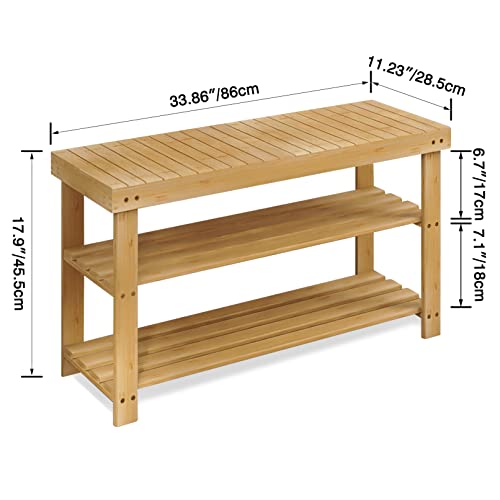 SMIBUY Bamboo Shoe Rack Bench, 3-Tier Shoe Organizer Storage Shelf for Entryway Hallway Bathroom Living Room (Natural) - color: Natural