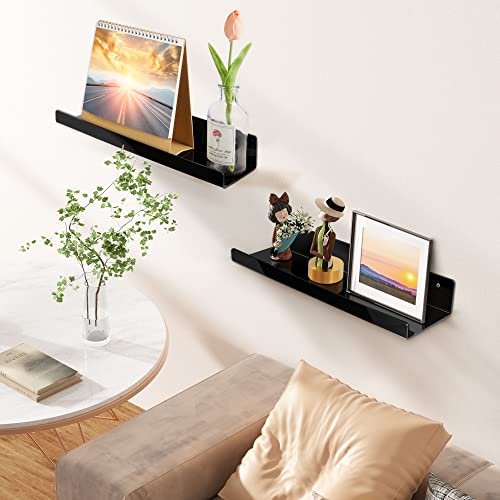 upsimples Acrylic Shelves for Wall Decor, 15" Display Shelf Perfume Organizer for Bathroom, Bedroom, Living Room, Floating Bookshelves for Kids, Black, 4 Pack - color: Black