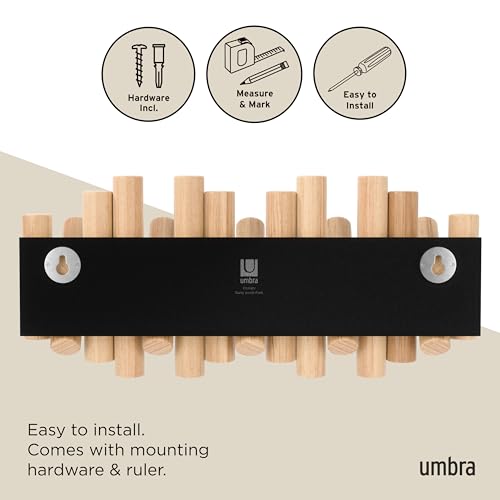 Umbra Picket Coat Rack Wall Mount – 5 Flip-Down Wood Coat Hooks, Modern & Functional Storage, Easy Install Wall Hooks, Natural - color: Natural, size: 5-Hook
