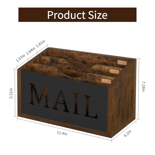 YINMIT Mail Organizer Countertop, Mail Holder with 3 Compartments, Mail Holder Sorter for Desk, Mail Organizer Wall Mounted, Countertop Desk Office Accessories Organizer for File Paper Folder - color: Rustic Brown - Style B, size: 3-Slot