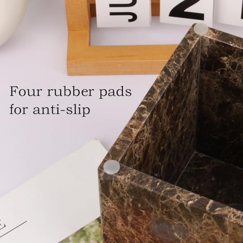 Natural Marble Square Tissue Box Cover,Stone Modern Decorative Sturdy Napkin Box Holder Case,Facial Paper Organizer for Bathroom Vanity Toilet Countertop,Kitchen (1, Dark Brown, 5.71 * 5.71 * 5.51) - color: Dark Brown