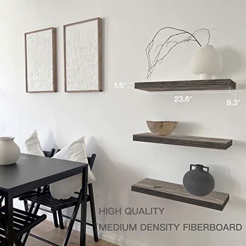 QEEIG Floating Shelves for Wall 23.6" Long - Wall Mounted Shelf Bathroom Kitchen Living Room Bedroom Farmhouse Home Decor Display Bookshelf Large 23.6 x 9.3 inch Set of 2, Grey (008-60GY) - color: D. Grey, size: 23.6"