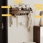 Wall Mounted Coat Rack with Shelf & Drawer, Heavy Duty Solid Wood Entryway Organizer, 29’’ Coat Rack Wall Mount with 12 Metal Hooks, Key & Mail Holder for Living Room, Bedroom