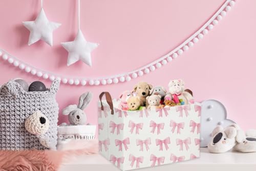 Sanjiaofeng Rectangular Kids Basket Pink Storage Bins,Girls Storage Baskets with Handles.Clothers,Toys,Books,Kid's Gifts Storage. (Pink Bowknot) - color: Pink Bowknot