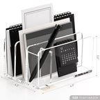 SANRUI Acrylic Mail Organizer, 3 Compartments Clear File Holder for Desk, Letter Sorter with Pen Holder, Countertop Document Sorter for Notebooks, Bills & Eyeshadow Palettes - style: 3 Sections with Pen Holder