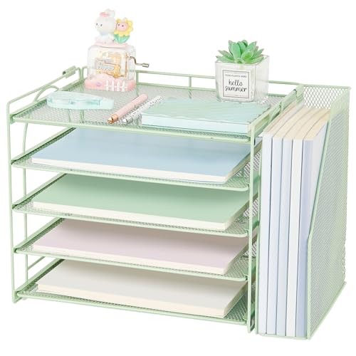 AUPSEN Desk Organizers and Accessories, 5-Tier Desktop Paper File Organizer with Removable File Holder, Desk Accessories & Workspace Organization for Home Office Supplies (Mint) - color: Mint