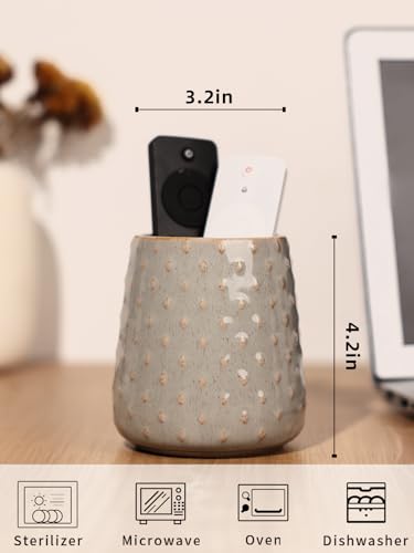 GDCZ Ceramic Remote Control Holder, Remote Caddy Organizer Storage, Remote Organizer for Table, TV Remote Holder, Makeup Brush Pen Holder, 4.2" (Grey) - color: Grey