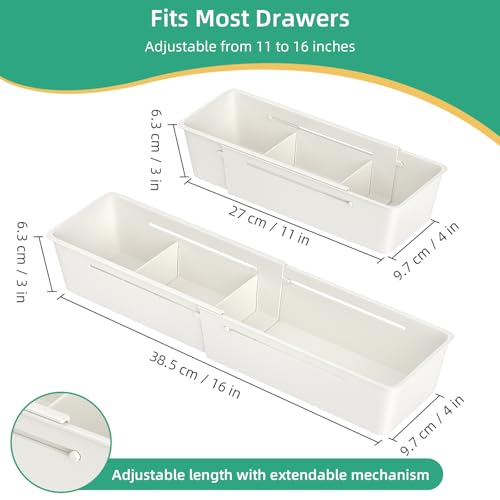 Desk Drawer Organizer Tray, 4 Pack Expandable Drawer Organizer with Dividers Adjustable, Bathroom Organizer Bins for Junk, Office, Makeup, Kitchen Utensil - style: Expandable