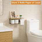VITVITI Toilet Paper Holder with Shelf, Wall Mounted Toilet Paper Storage Basket, Wood Metal Toilet Roll and Wipes Holder for Bathroom Farmhouse (Brown) - color: Brown