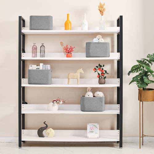 ICERZCZ Small Storage Baskets for Shelves Organizing, Woven Cotton Rope Baskets for Storage, Book Basket, Decorative Shelf Basket, 12.5"Lx9.1''Wx7.9''H (4 Packs) Grey - color: Grey, size: 12.5"(l)×9.1"(w)×7.9"(h)